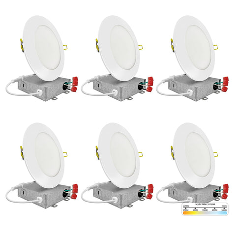 4" Inch White Round Slim Recessed LED Lights 9W, 5CCT, Dimmable, 120V