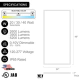 2X4 FT BackLit Panel (4 Pack) Wattage 30W/40W/50W, 3CCT Switch, 120-277V, 0-10V Dimmable, UL FCC & DLC Listed