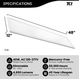 1x4 FT Edge-Lit Panel (4 PACK) 40W, 120-277V, 0-10V Dimmable UL/FCC/DLC