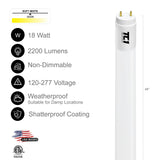 4FT LED T8 Tube Frosted Lens 18W, 3000K, 2200 Lumens, 120V-277V, Dual-End Powered (30 PACK)