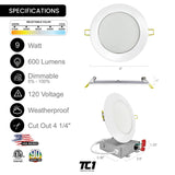 4" Inch White Round Slim Recessed LED Lights 9W, 5CCT, Dimmable, 120V