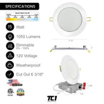 3" Inch White Round Slim Recessed LED Lights 6W, 5CCT, 120V, Dimmable