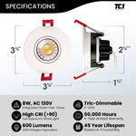 3" Inch White Recessed LED Gimbal Canless Downlight 8W, 5CCT, Dimmable, 120V