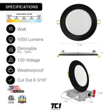 6" Inch Black Round Slim Recessed LED Lights 15W, 5CCT, Dimmable, 120V