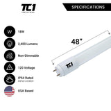 4FT LED T8 Tube Frosted Lens 18W, 3500K, 2200 Lumens, 120V-277V, Dual-End Powered (30 PACK)