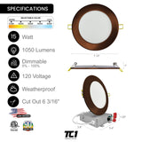 6" Inch Bronze Round Slim Recessed LED Lights 15W, 5CCT, Dimmable, 120V