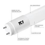 4FT LED T8 Tube Frosted Lens 18W, 5000K, 2200 Lumens, 120V-277V, Dual-End Powered (30 PACK)