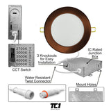 6" Inch Bronze Round Slim Recessed LED Lights 15W, 5CCT, Dimmable, 120V