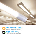 4FT LED T8 Tube Frosted Lens 18W, 3000K, 2200 Lumens, 120V-277V, Dual-End Powered (30 PACK)