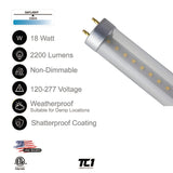 4FT LED T8 Tube Clear Lens 18W, 5000K, 2200 Lumens, 120V-277V, Dual-End Powered (30 PACK)